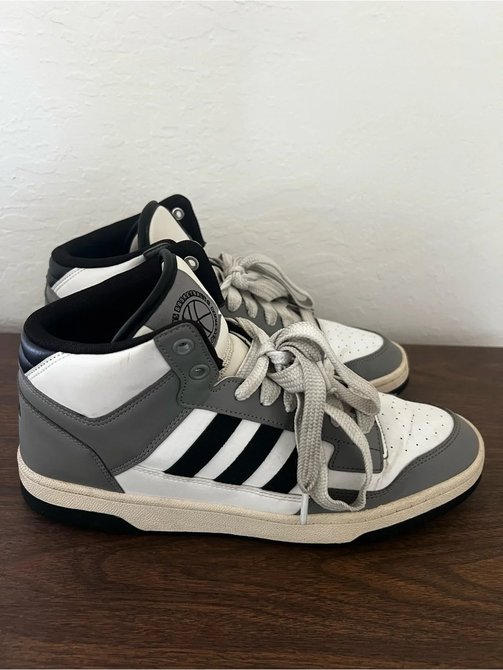 adidas Gray Black White High-Top Athletic Shoes
